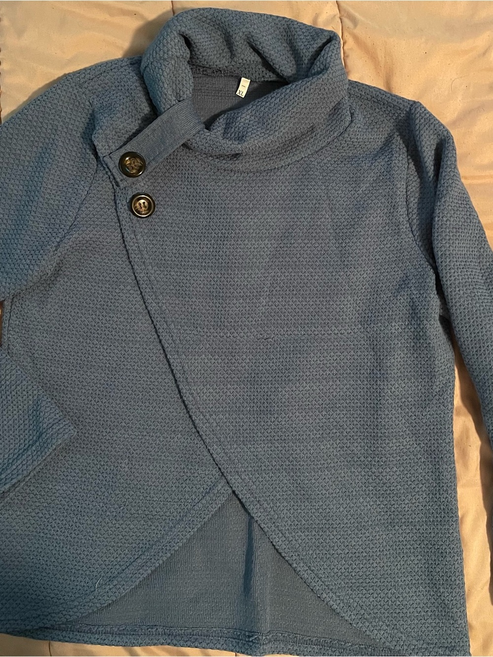 Woman’s Blue Asymmetrical Button Knit Sweater